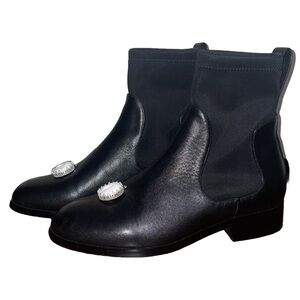 💙💖 PinkPunkPlank Black Celestial Leather Chelsea Whimsigoth Boots Gothic